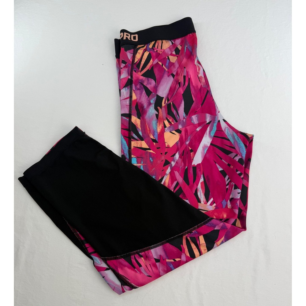 Nike Pro Dri-FIT Womens Tropical Palm Print Cropped Leggings Pink Purple Medium